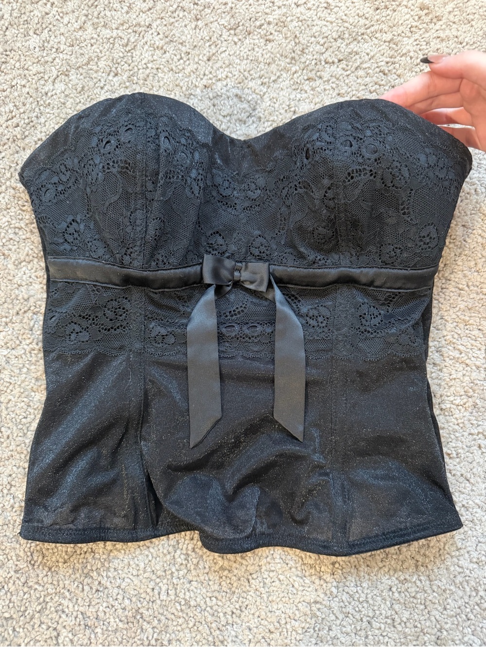 Y2K gothic lace corset top bow strapless